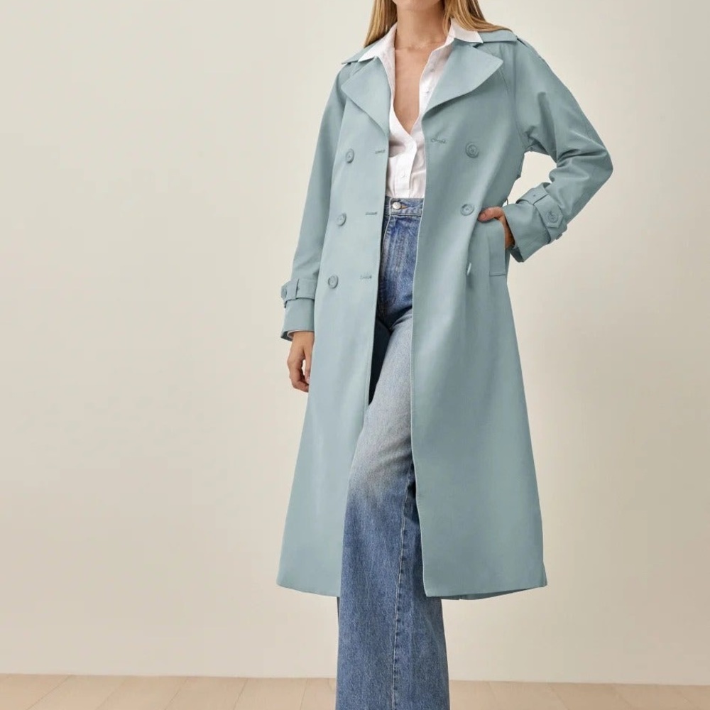 NWT reformation holland trench coat in light blue